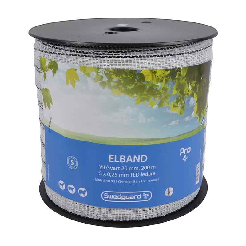 Läs mer om Elband Pro+ 20 mm vit/svart 200 m 5x0,25 Swedguard